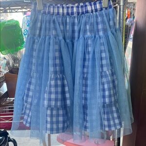 Charming Blue Checkered Kids Tulle Skirt